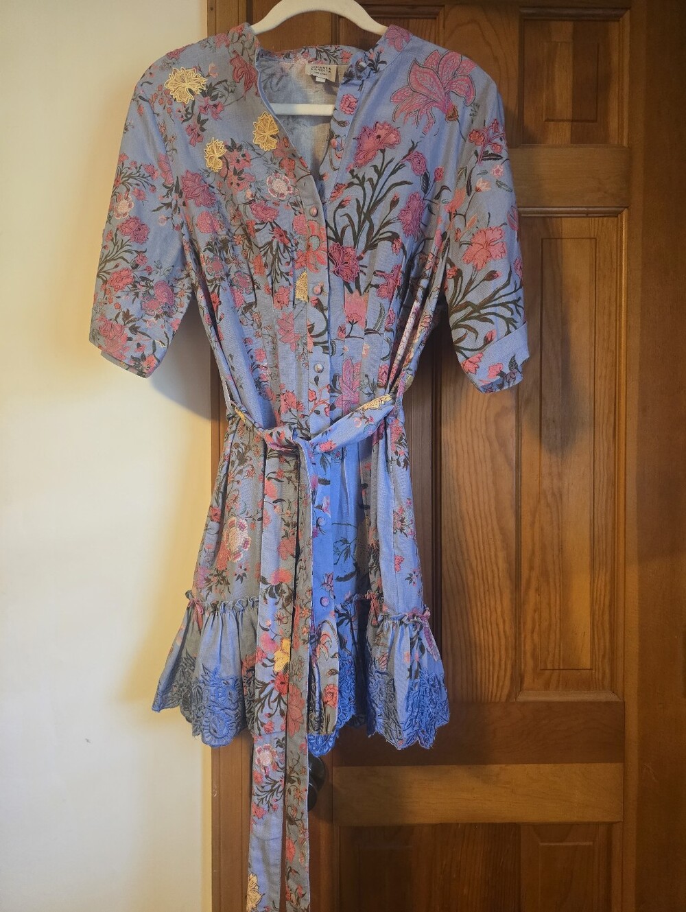 HEMANT & NANDITA Light Blue Floral Button-Front Dress